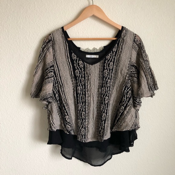 hazel Tops - Hazel crochet and lace flutter sleeve top